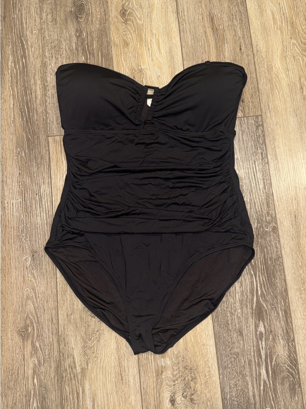 Size 16 Black Strapless Ruched One-Piece Swimsuit